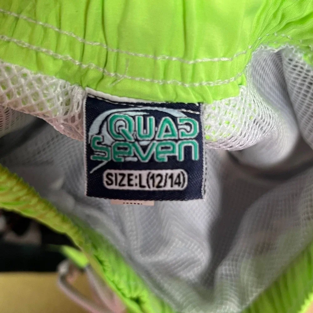 Kids Boys Camo Swim Trunks Neon Green L 12 14‎ Vacation Summer Shorts